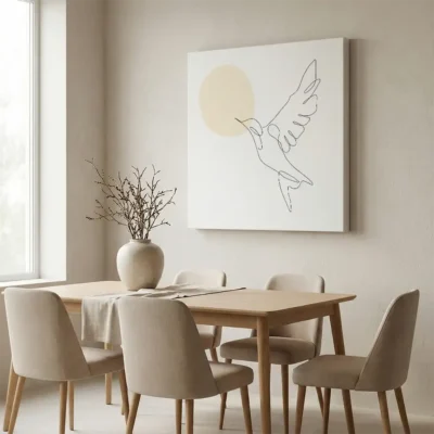 dessin oiseau minimaliste sur toile tendue Dessin oiseau minimaliste