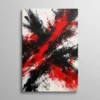 Tableau abstrait expressionniste noir rouge et blanc avec coups de pinceau dynamiques, art contemporain
