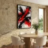 tableau abstrait noir et rouge avec cadre flottant Tableau abstrait noir et rouge