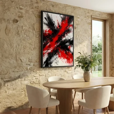 tableau abstrait noir et rouge avec cadre flottant Tableau abstrait noir et rouge