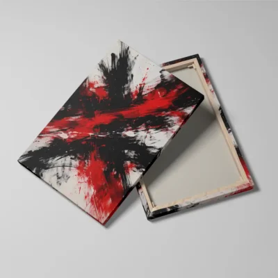 tableau abstrait noir et rouge detail toile tendue Tableau abstrait noir et rouge
