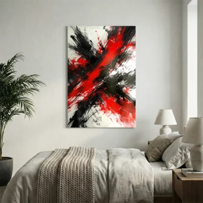 tableau abstrait noir et rouge sur alu Tableau abstrait noir et rouge