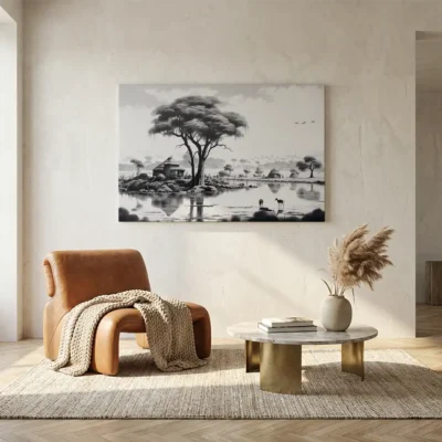 Tableau africain noir et blanc