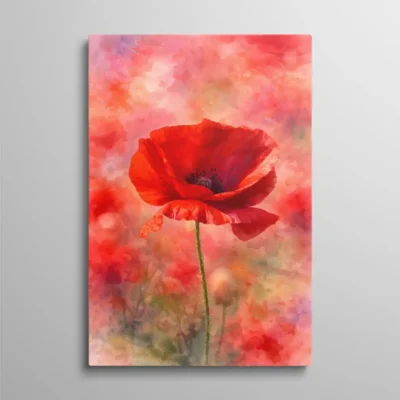 tableau aquarelle coquelicot Tableau aquarelle coquelicot rouge sur fond pastel rose et mauve, peinture florale romantique
