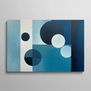 Tableau abstrait géométrique moderne aux formes circulaires dans les tons bleu marine et turquoise
