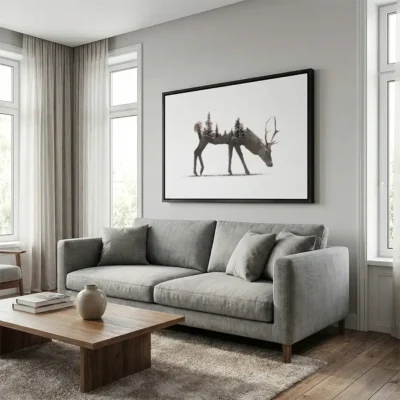 tableau cerf scandinave avec cadre flottant Tableau cerf scandinave