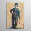 Tableau street art Charlie Chaplin Charlot avec éclaboussures de peinture colorées, style vintage pop art