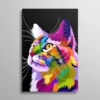 Tableau portrait de chat multicolore style pop art sur fond noir