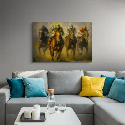 tableau chevaux de course sur toile tendue Tableau chevaux de course