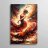 Tableau danseuse flamenco abstraite en robe rouge tourbillonnante style expressionniste, art espagnol