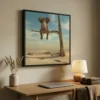 tableau elephant sur une branche avec cadre flottant Tableau éléphant sur une branche