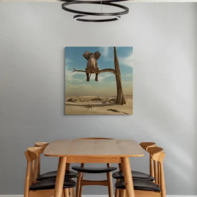 tableau elephant sur une branche sur toile tendue Tableau éléphant sur une branche