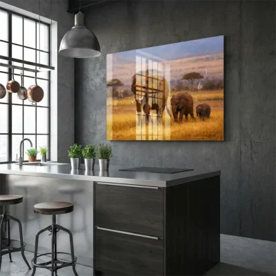tableau famille elephant sur plexiglass Tableau famille éléphant
