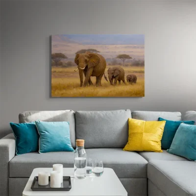 tableau famille elephant sur toile tendue Tableau famille éléphant