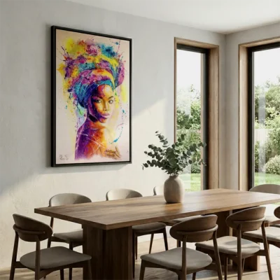 Tableau femme africaine multicolore