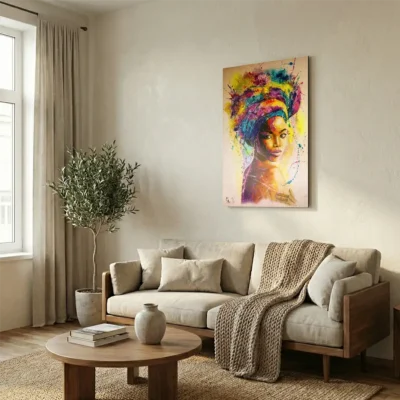 Tableau femme africaine multicolore