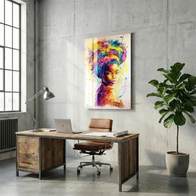 Tableau femme africaine multicolore