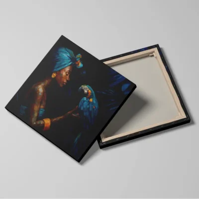 Tableau femme et perroquet