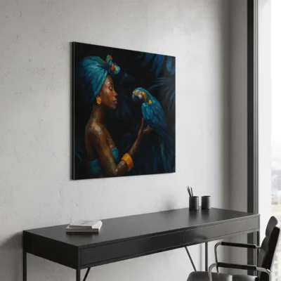 Tableau femme et perroquet