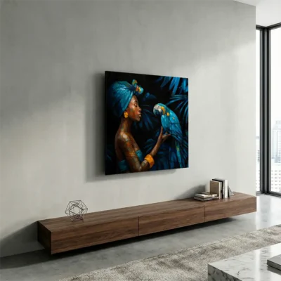 Tableau femme et perroquet