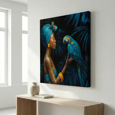 Tableau femme et perroquet
