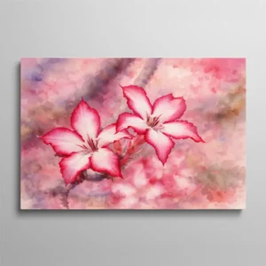 Tableau fleurs aquarelle lys roses et blancs sur fond pastel romantique, peinture florale délicate