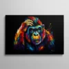 Tableau gorille pop art portrait pensif main sur la tête aux couleurs vives sur fond noir