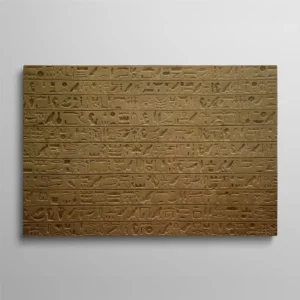 Tableau hiéroglyphes égyptiens gravés sur pierre dorée, écriture antique pharaonique