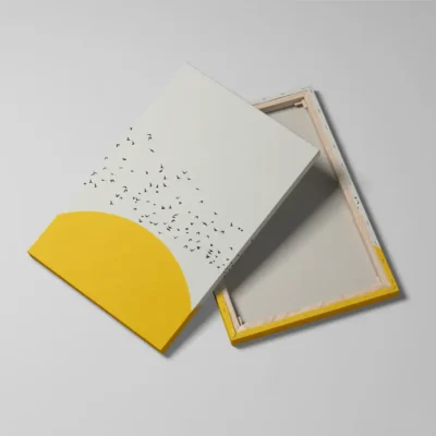 tableau jaune scandinave detail toile tendue Tableau jaune scandinave