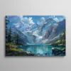 Tableau lac de montagne Moraine au Canada avec eau turquoise et sommets enneigés, paysage nature