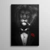 Tableau lion costume cravate fumant un cigare style gangster, art décalé lion gentleman