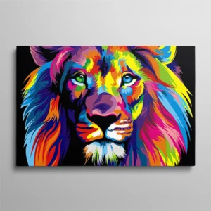 Tableau lion pop art portrait tête multicolore couleurs vives néon, art moderne