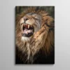 Tableau lion qui rugit portrait gros plan gueule ouverte, photo animalière puissante