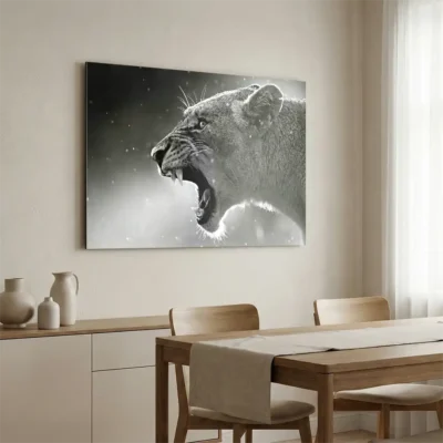 tableau lionne noir et blanc sur alu Tableau lionne noir et blanc