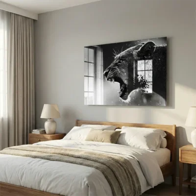 tableau lionne noir et blanc sur plexiglass Tableau lionne noir et blanc