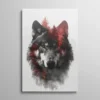 Tableau loup scandinave double exposition forêt et brume rouge, art animalier mystique