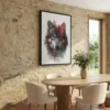 tableau loup scandinave avec cadre flottant Tableau loup scandinave