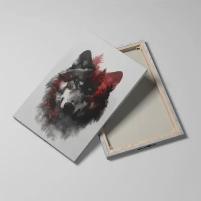 tableau loup scandinave detail toile tendue Tableau loup scandinave