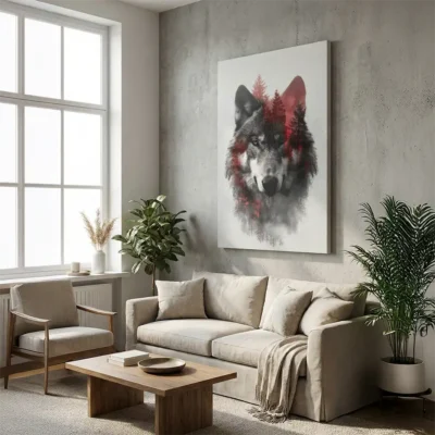 tableau loup scandinave sur toile tendue Tableau loup scandinave