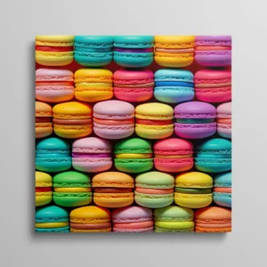 Tableau macarons colorés empilés pâtisserie française gourmande, cuisine pop et sucrée