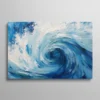 Tableau mer abstrait vague tourbillon bleu et blanc peinture au couteau, art marin texture