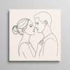 Tableau minimaliste couple line art visage homme et femme face à face, dessin trait continu romantique