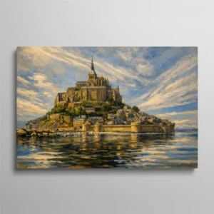 Tableau Mont Saint-Michel peinture style impressionniste ciel tourmenté, art paysage français