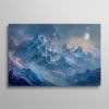 Tableau montagne et lune paysage fantastique nuit étoilée tons bleus et violets, ambiance onirique céleste