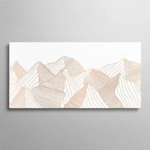 Tableau montagne minimaliste dessin au trait doré et blanc style scandinave, paysage abstrait