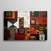 Tableau motif africain géométrique tribal couleurs terre rouge noir et ocre, art ethnique abstrait