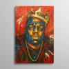 Tableau Notorious BIG portrait roi du hip hop avec couronne fond rouge, art urbain graffiti
