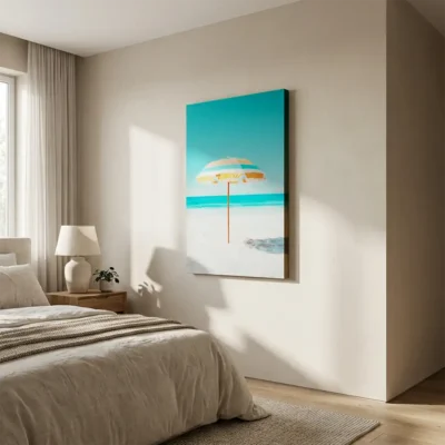 tableau parasol plage sur toile tendue Tableau parasol plage