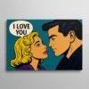 Tableau pop art couple baiser amoureux style comics vintage pois, tableau romantique rétro