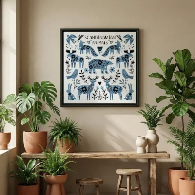 tableau scandinave animaux avec cadre flottant Tableau scandinave animaux